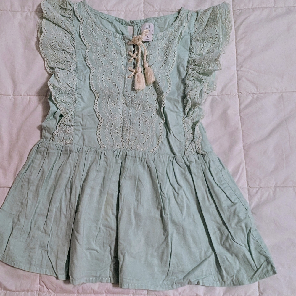 GAP Mint Eyelet Ruffle Blouse Size 8